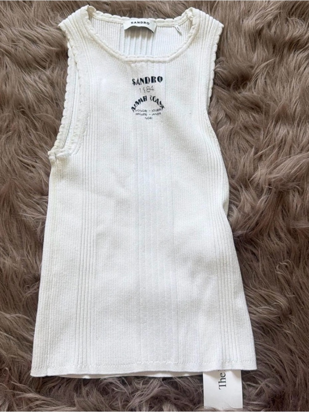 Sandro White Ribbed Tank Top